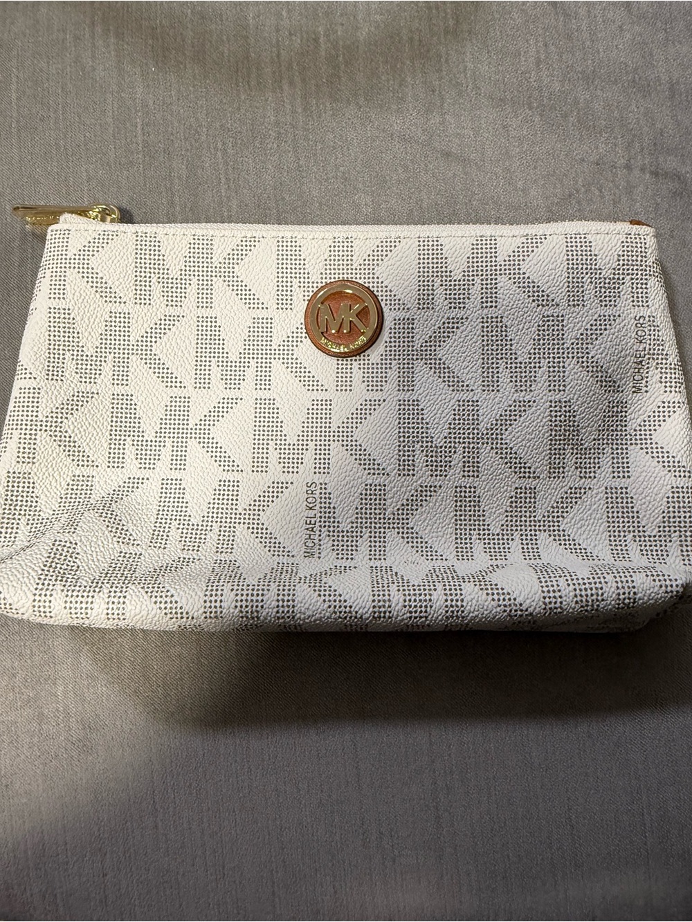 Michael Kors White Logo MK Medallion Cosmetic Pouch